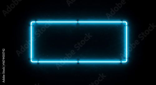 Wallpaper Mural Glowing Neon Blue Rectangle Frame on Dark Wall Background Torontodigital.ca