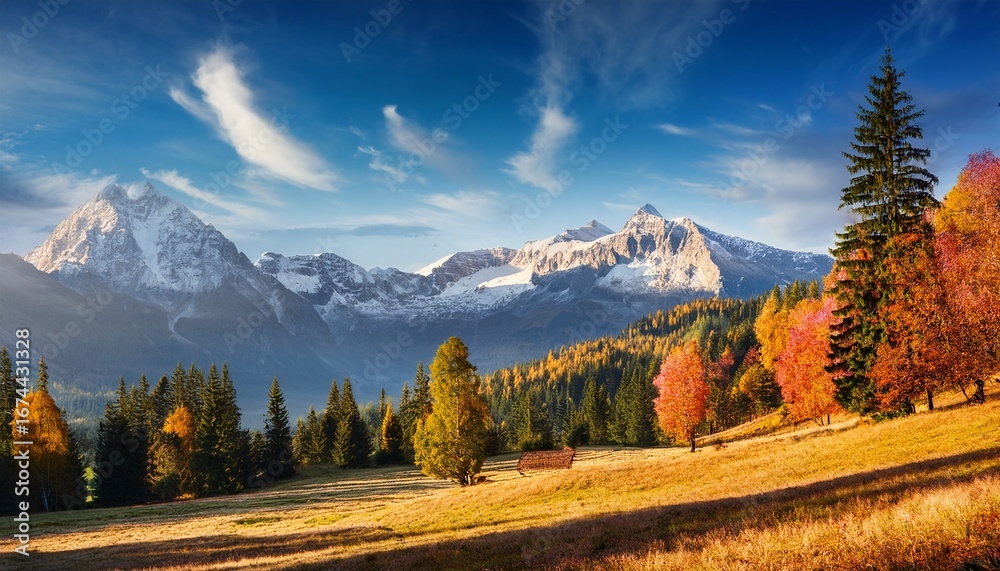 Fototapeta premium beautiful seasonal nature mountain landscape illustration