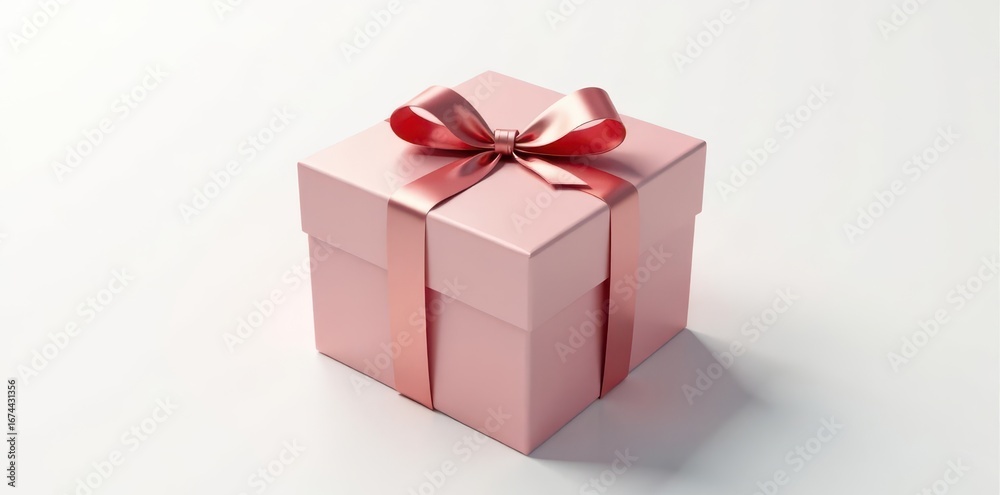 Obraz premium Elegant square gift box, tied with a ribbon, sits on pure white background , minimal, gift wrap