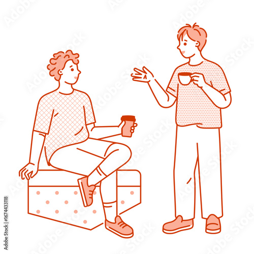 Guys talking during coffee break