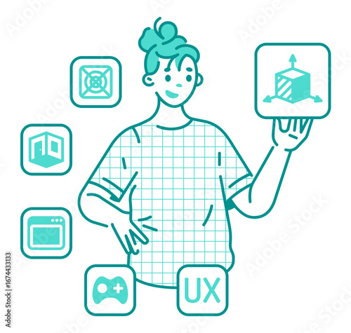 Young woman choosing between different design types