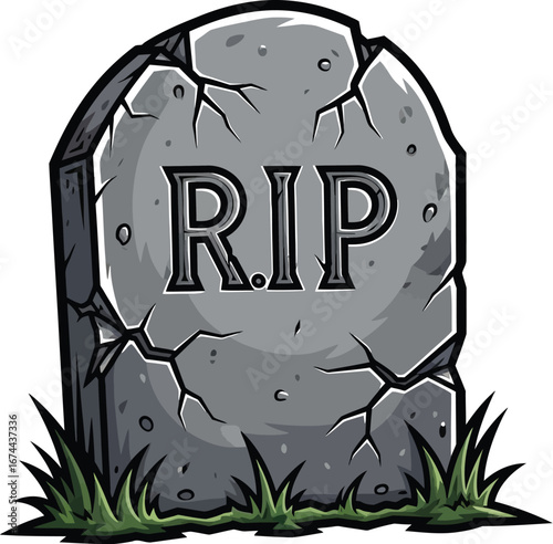Cartoon gravestone with the inscription rip stands on a white background alone