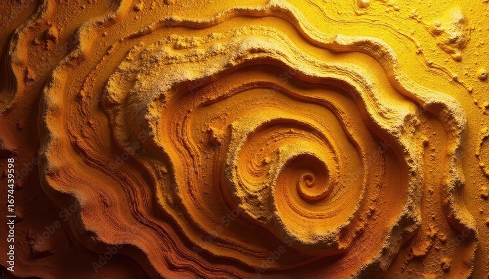 Obraz premium Abstract swirling pattern of brown and yellow stone, rough texture, color, wall, landscape