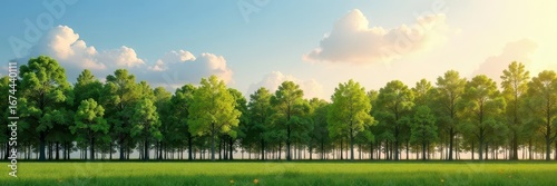 Endless line of trees against a sky, seamless texture , panorama, woods