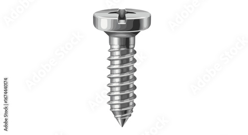 Detailed illustration of a metal screw with a crosshead and spiral threads on a white background image view