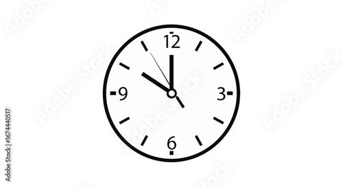 Illustration of a clock face showing ten fifty five with a white background and black clock hands design