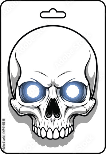 Spooky skull with glowing eyes in a blister pack perfect for halloween decor