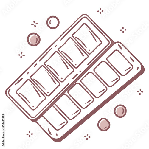 Pill organizer box with compartments and round pills on white background  