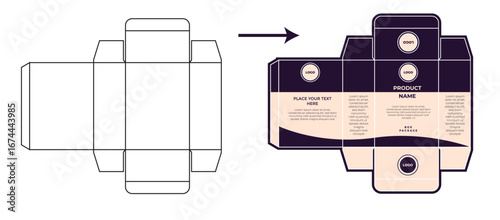 Perfume Packaging design,  perfume box design packaging box and luxury box design template, Box die line, and Design elements. Illustration Vector design Template