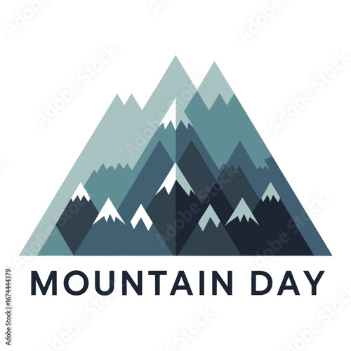 Overlapping Geometric Mountains in Cool Tones with Snow Caps mountain range peaks