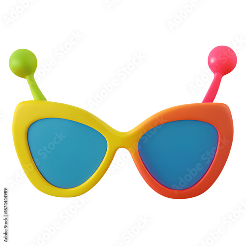 Funny colorful novelty glasses with antennae isolated on transparent background