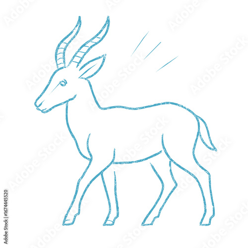 Antelope walking in a sketch illustration on white background  