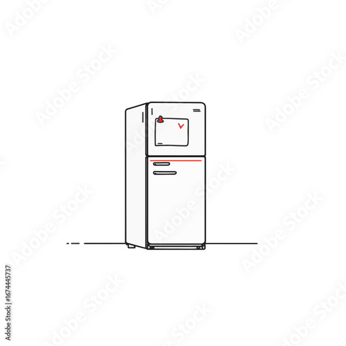 Minimalist fridge display with handwritten note and red accent, simplicity