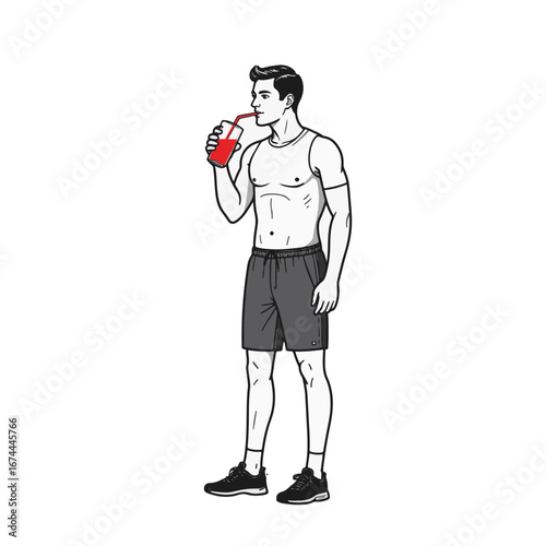 Fit man enjoying smoothie post-workout in minimalistic style, health