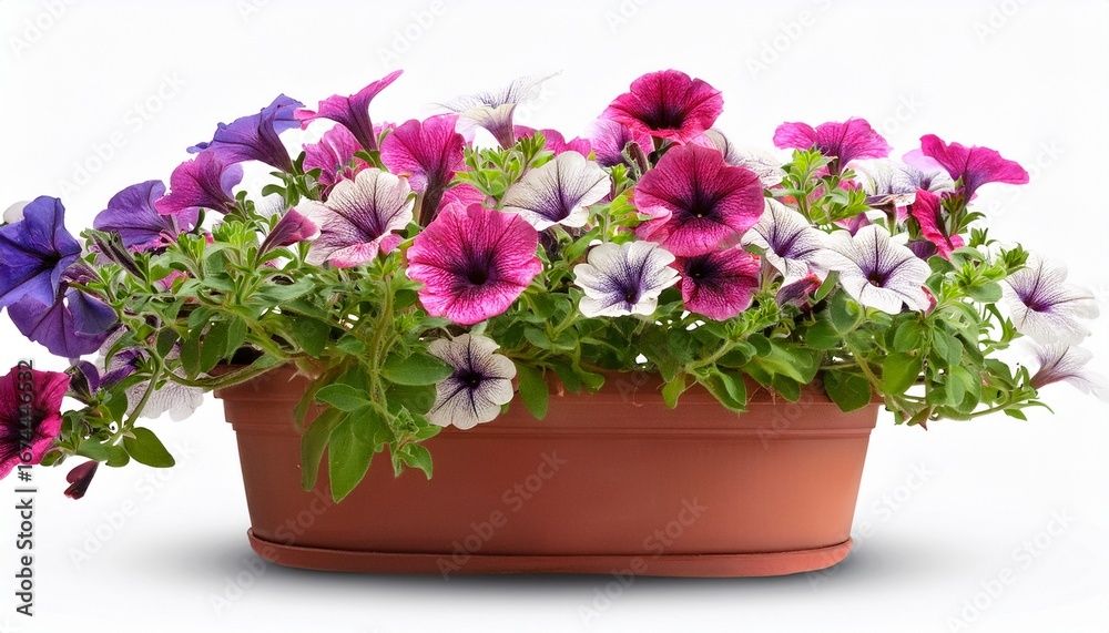 Fototapeta premium potted vibrant petunias against a white backdrop with clipping path