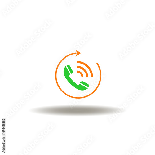 Vector illustration of handset and round arrow. Symbol of support service and maintenance. Icon of technical information.