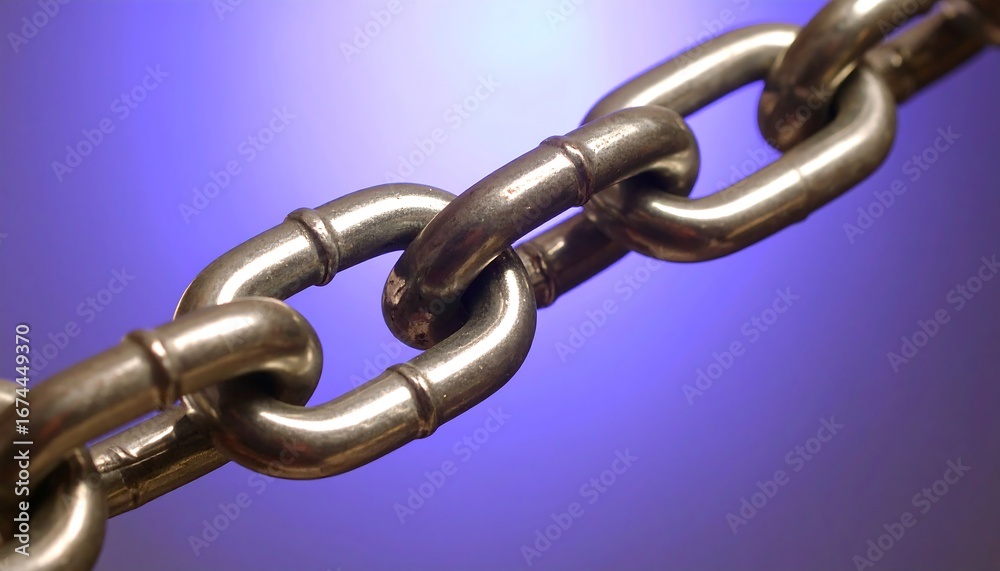 Fototapeta premium Close-up of metal chain against a blurred purple background