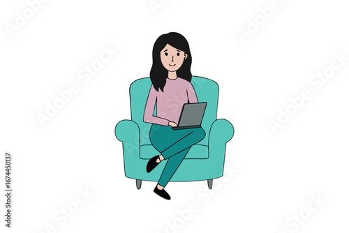 Smiling professional businesswoman working on a laptop in her office armchair