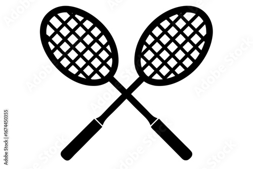 An illustration of various sports equipment, including a tennis racket and ball, a badminton racket with a shuttlecock, and a squash racket, representing different racquet sports