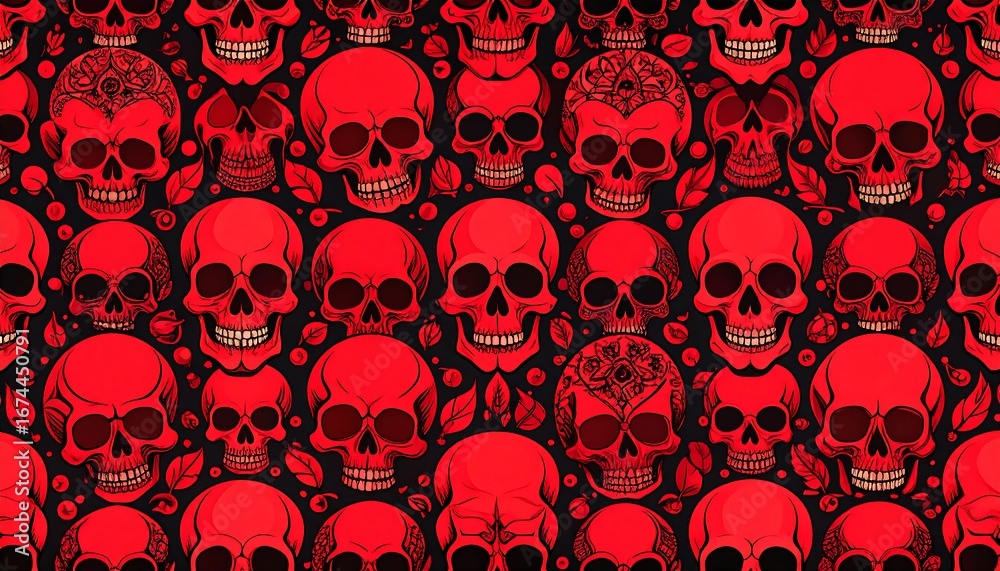 Red Skulls Seamless Pattern. Red Skulls Seamless Pattern.