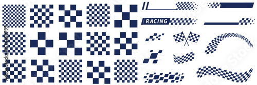 Collection realistic waving checkered flags vector finish and start automobile motorcycle race