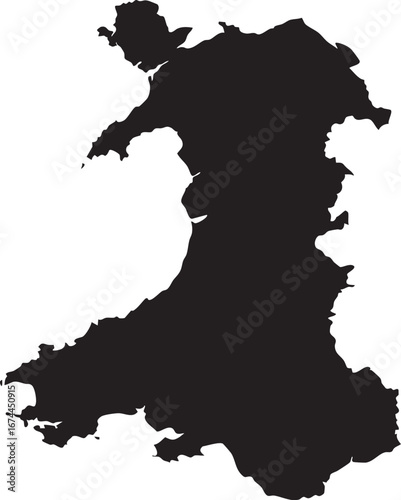 Wales UK Map Solid Black Silhouette