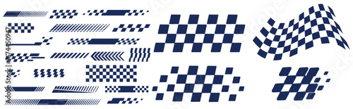 Collection realistic waving checkered flags vector finish and start automobile motorcycle race