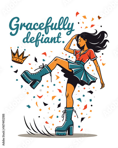 - Gracefully defiant woman dancing against confetti background