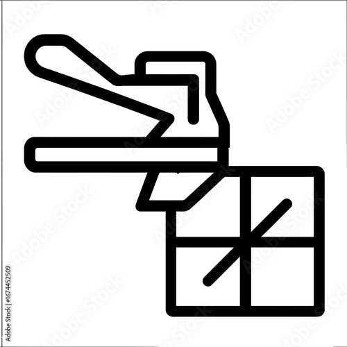 A minimalist vector outline icon depicts a stapler securing materials, symbolizing efficient office organization and essential professional tasks for modern businesses.