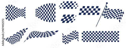 Collection realistic waving checkered flags vector finish and start automobile motorcycle race