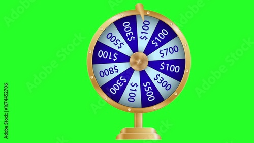 Magic spinning fortune wheel with blue tones and green background
