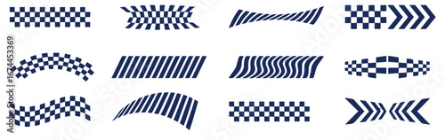 Collection realistic waving checkered flags vector finish and start automobile motorcycle race