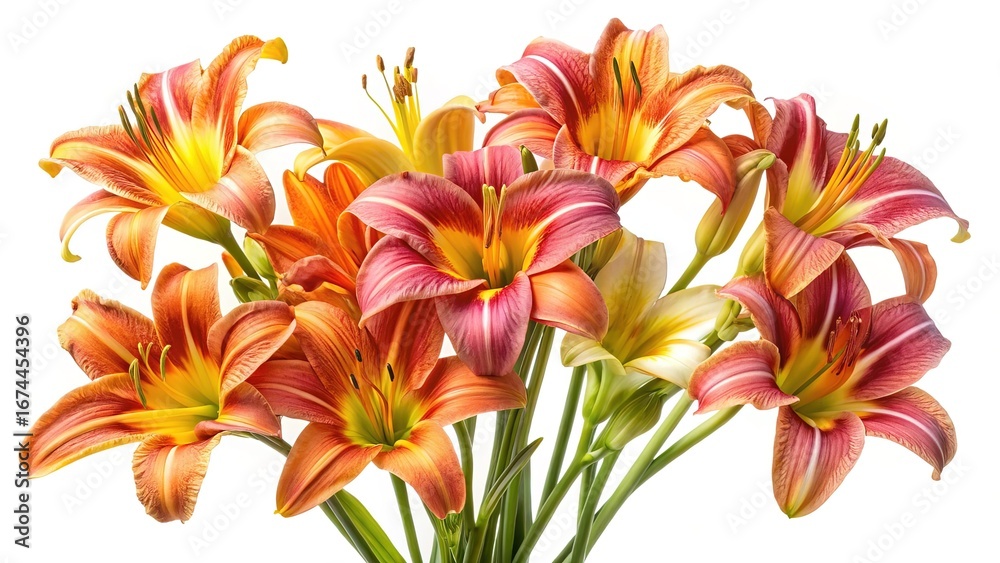 Fototapeta premium Vibrant and Colorful Lilies Displayed Against a Crisp White Background