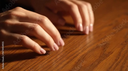 Wallpaper Mural Close-up of Woman's Hands Resting on a Rich Wood Surface Torontodigital.ca