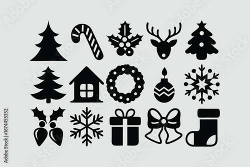 Christmas silhouette set elements vector illustration