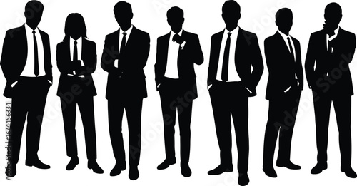 Silhouetted corporate team in spotlight, business professionals, leadership concept, unity in diversity, executive group, formal attire, teamwork, strategy, success