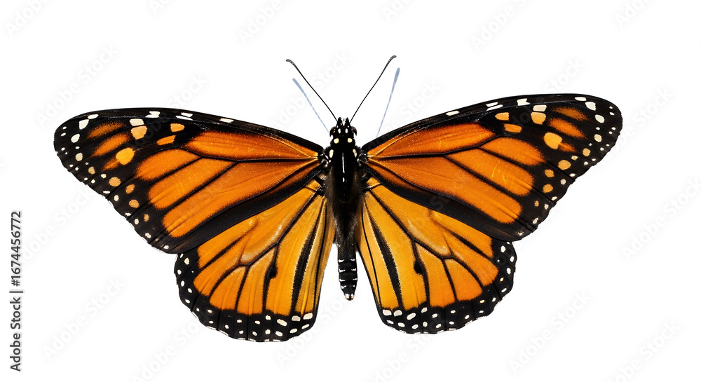 Fototapeta premium Monarch Butterfly Close Up Isolated on Black Background Beautiful Insect Wildlife Macro Photography