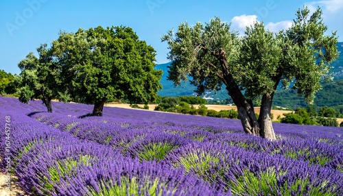 Wallpaper Mural Lavender field, trees, mountains Torontodigital.ca