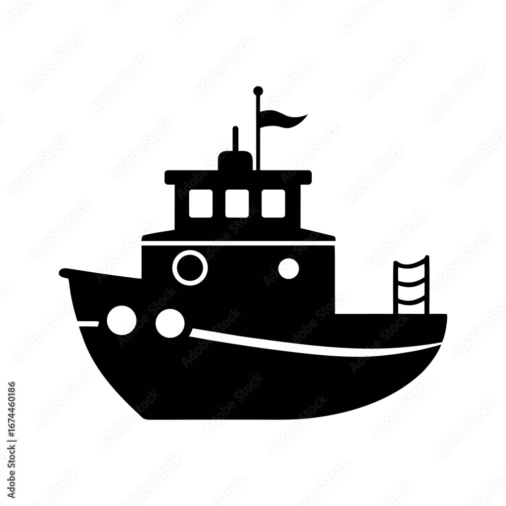 Obraz premium Tugboat Black Silhouette Vector