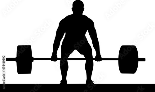 Black and white silhouette of a powerlifter deadlifting a barbell, flat minimal vector style, perfect for strength sports graphics, gym logos, and fitness illustrations