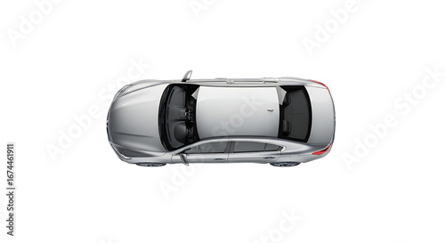 Top Down View of a Silver Sedan Car Isolated on White Background Stock Photo