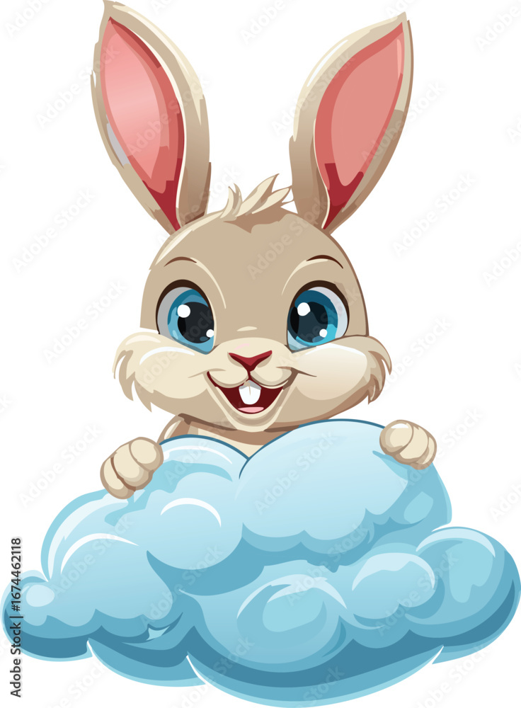 Fototapeta premium Cute Bunny Peeking Out from Behind a Fluffy Cloud