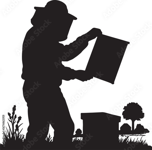 Beekeeper in protective suit inspecting a beehive in a natural setting beekeeping apiary