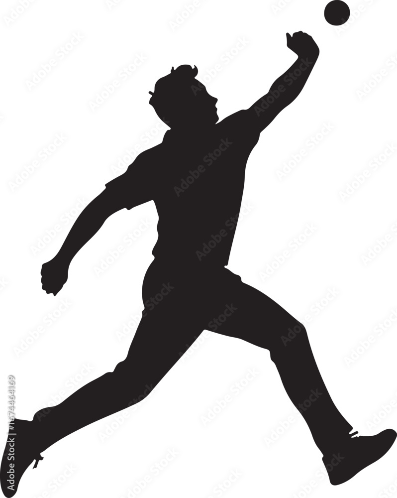 Fototapeta premium Black silhouette of a man jumping to catch a ball catching