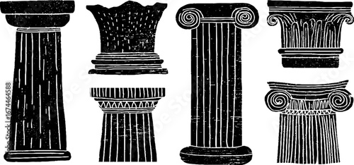 Ancient architectural columns silhouette collection for artistic design and decoration