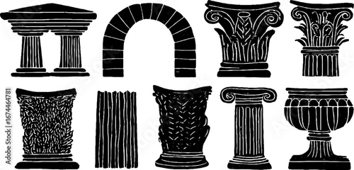 Timeless architectural classics collection featuring doric columns and arches