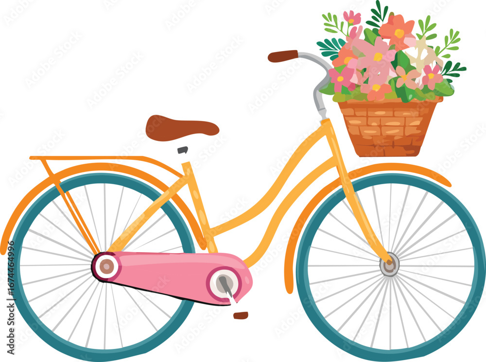Fototapeta premium Cute Bicycle with Basket Overflowing with Flowers