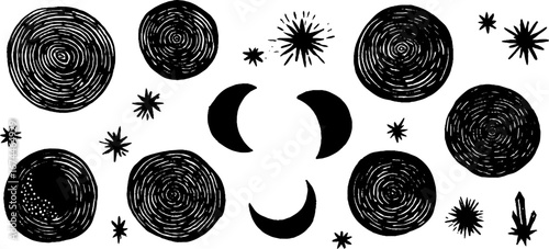 Celestial astrology seamless pattern with moons and stars for textile or wallpaper design
