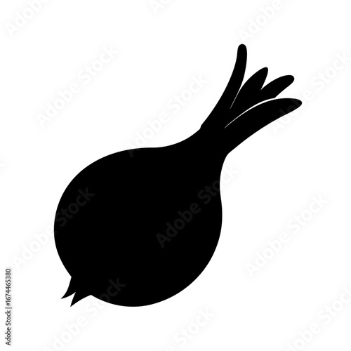 Bold Silhouette of a Fresh Onion Vegetable Against White Background