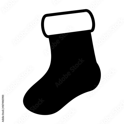 A classic black silhouette image of a Christmas stocking with white trim